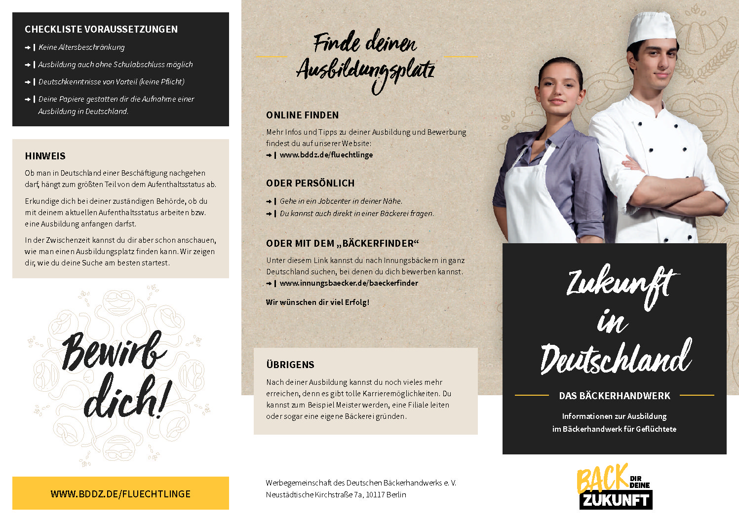 Flyer für Geflüchtete zur Ausbildung im Bäckerhandwerk in Deutsch ...