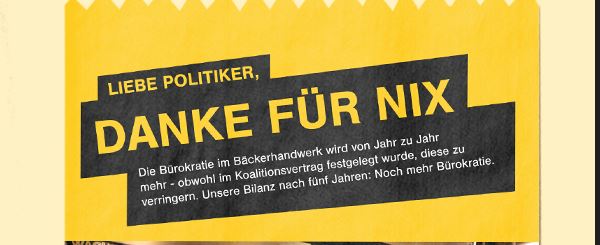 Bäcker starten Brottütenaktion zur Landtagswahl Bürokratieabbau: „Liebe Politiker, vielen Dank für nix“